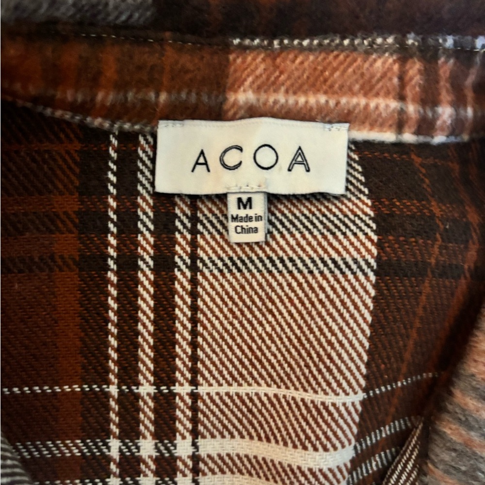 ACOA Oversized Plaid Shacket in Brown Tones, Front Pockets Button-up, Size Med - Picture 3 of 8